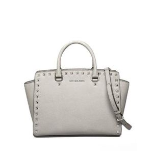 michael kors selma pearl grey studded bag